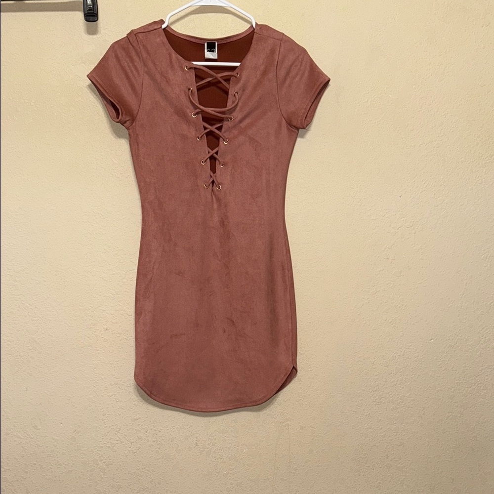 Windsor velour Elegant Lace-Up Brown Dress